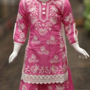 Pink and white cotton silk kasmiri