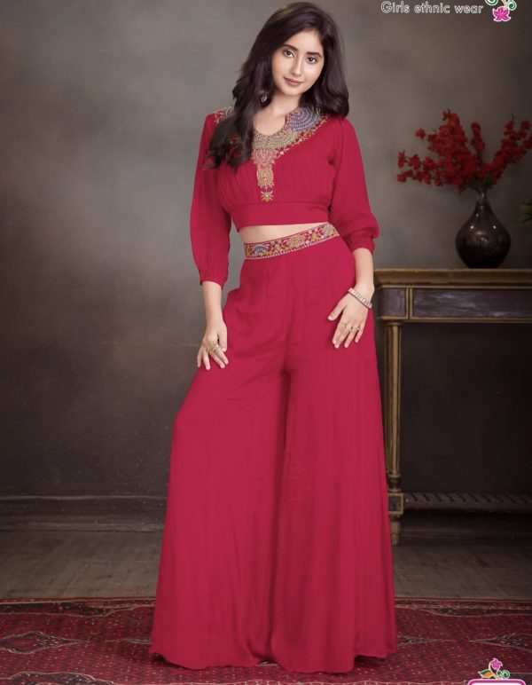 Latest magenta silk palazzo salwar suit