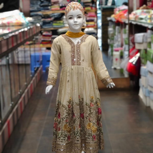 Beige silk embroidery anarkali salwar sut