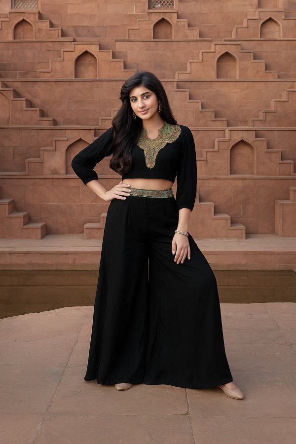 Stunning black crop top palazzo suit